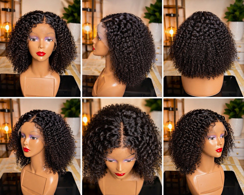 Black curly bob - curly, lace