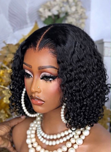Curly black bob lace - black,