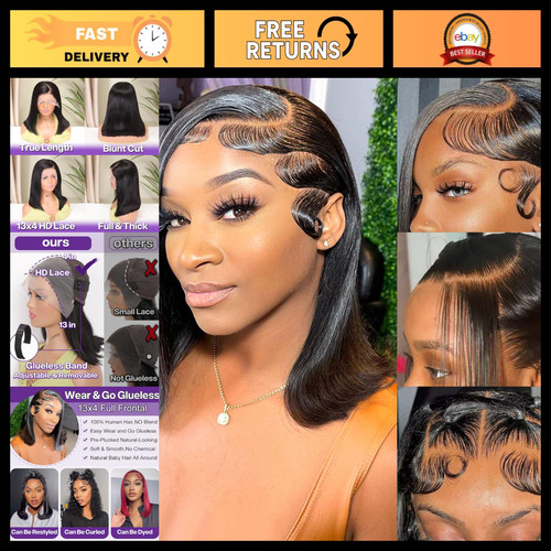 Short straight lace front bob - short,