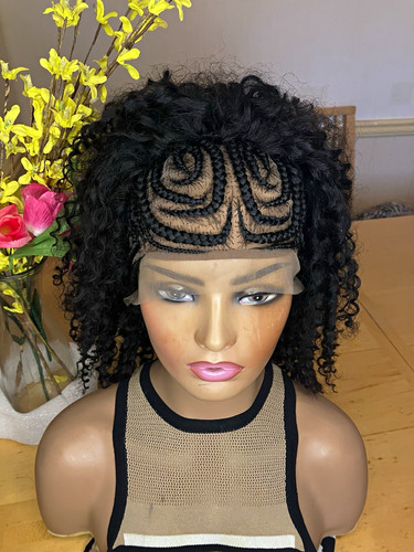 Lace front braided - wig,, black