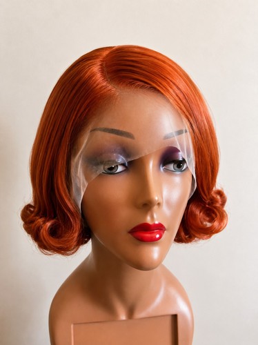 Human hair wig copper red - red, lace