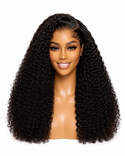 Long curly human - hair, wig