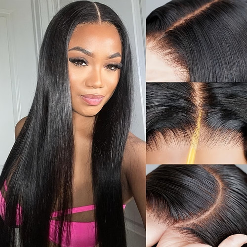 Straight human hair wig - straight, 4x4