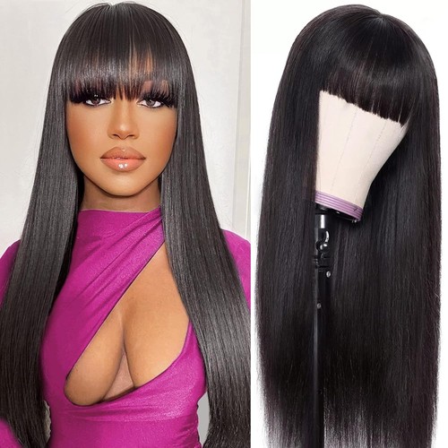 Straight human hair wig with - hair,